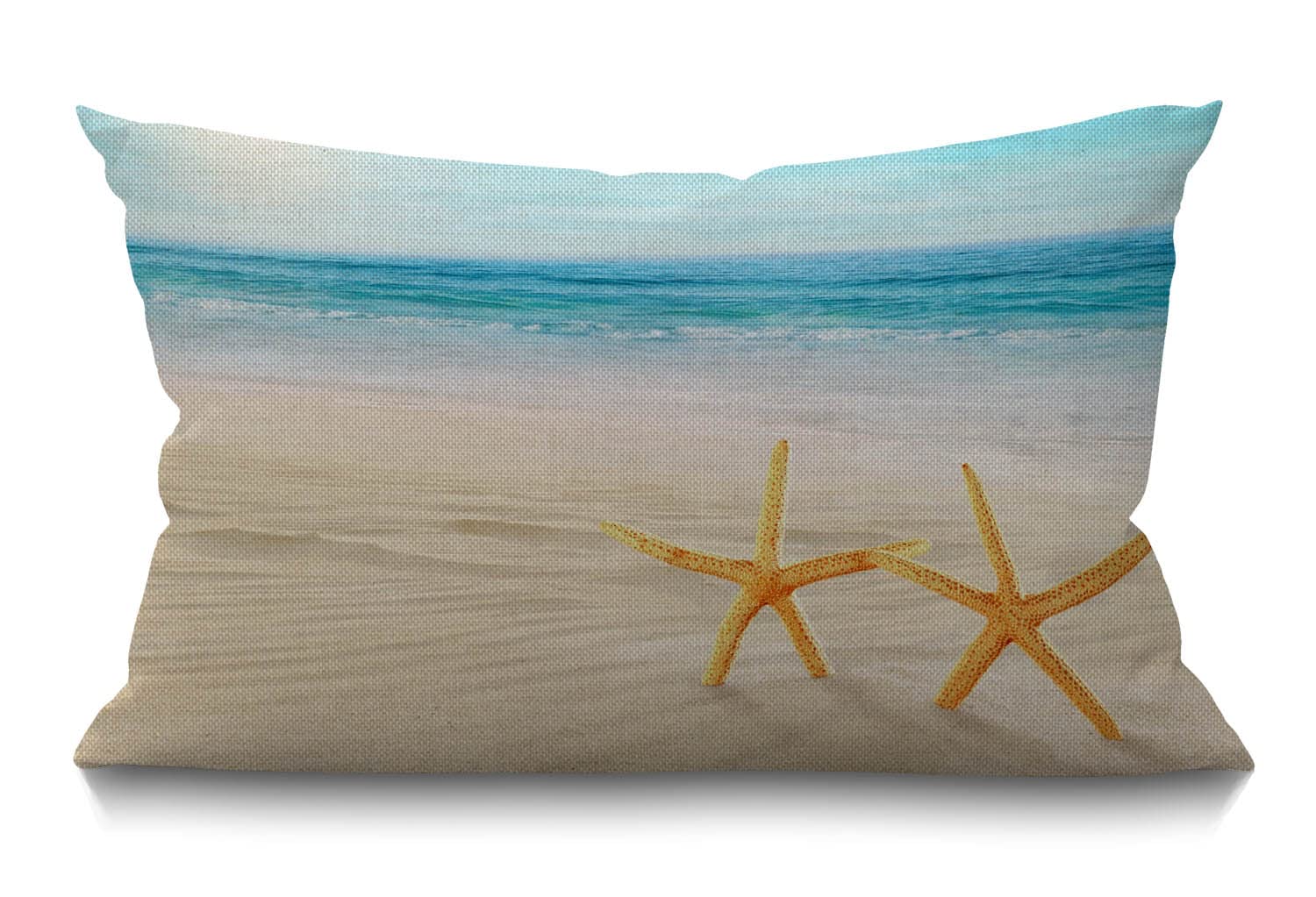 BGBDEIA Beach Starfish and Seas Oceans Blue Sky Seashells on the Sand Cushion Cover Farmhouse Décor Lumbar Pillow Cover Housewarming Gifts Family Room Décor 30 x 50 cm 12" x 20"