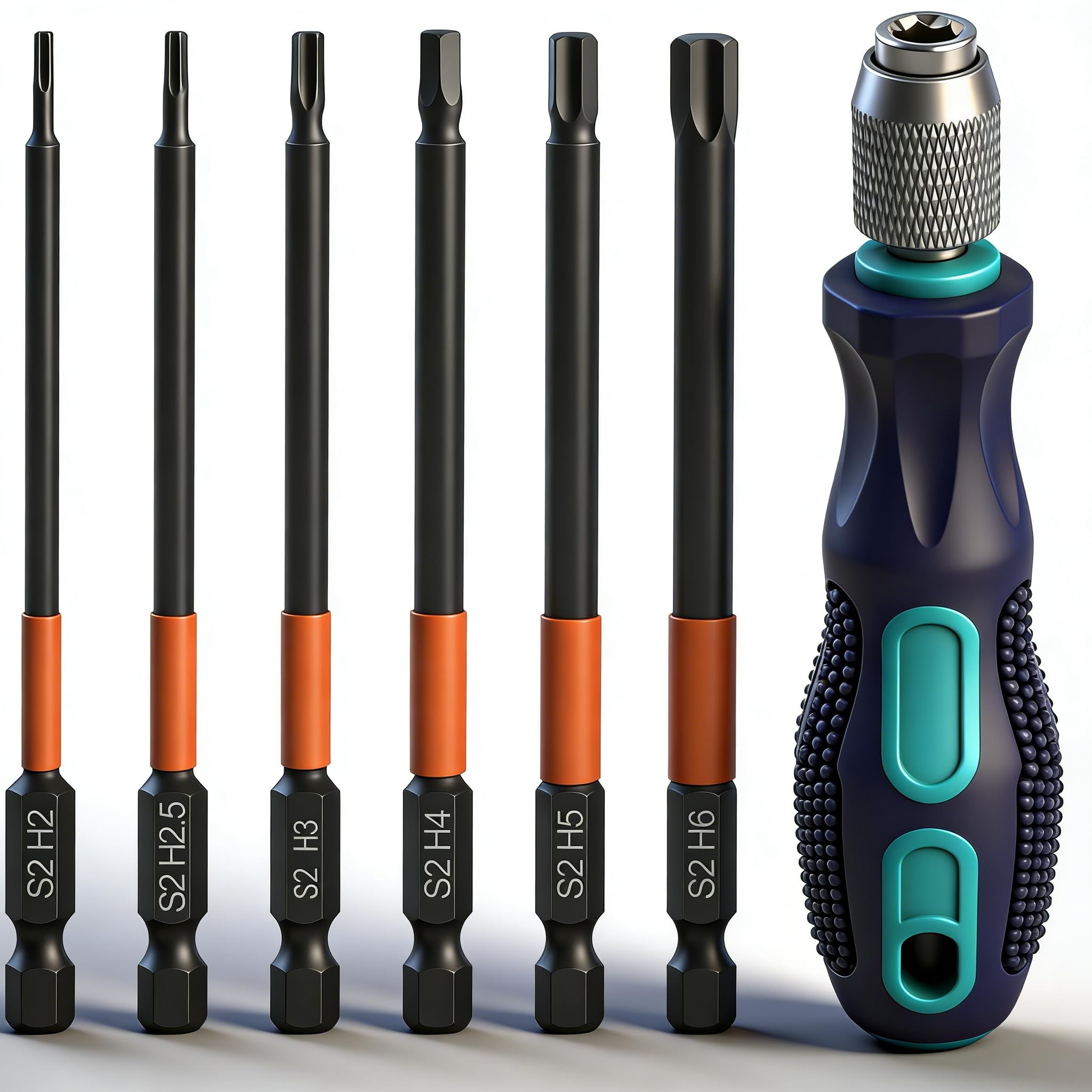 K Kwokker 6PCS 100mm Allen Key Screwdriver Set, S2 Steel Hex Bits Set H2,H2.5,H3,H4,H5,H6 Magnetic Allen Wrench Drill Bit Set, 1/4 Inch Metric Hex Head Screwdriver Bit Set for Assembling Furniture — image 1