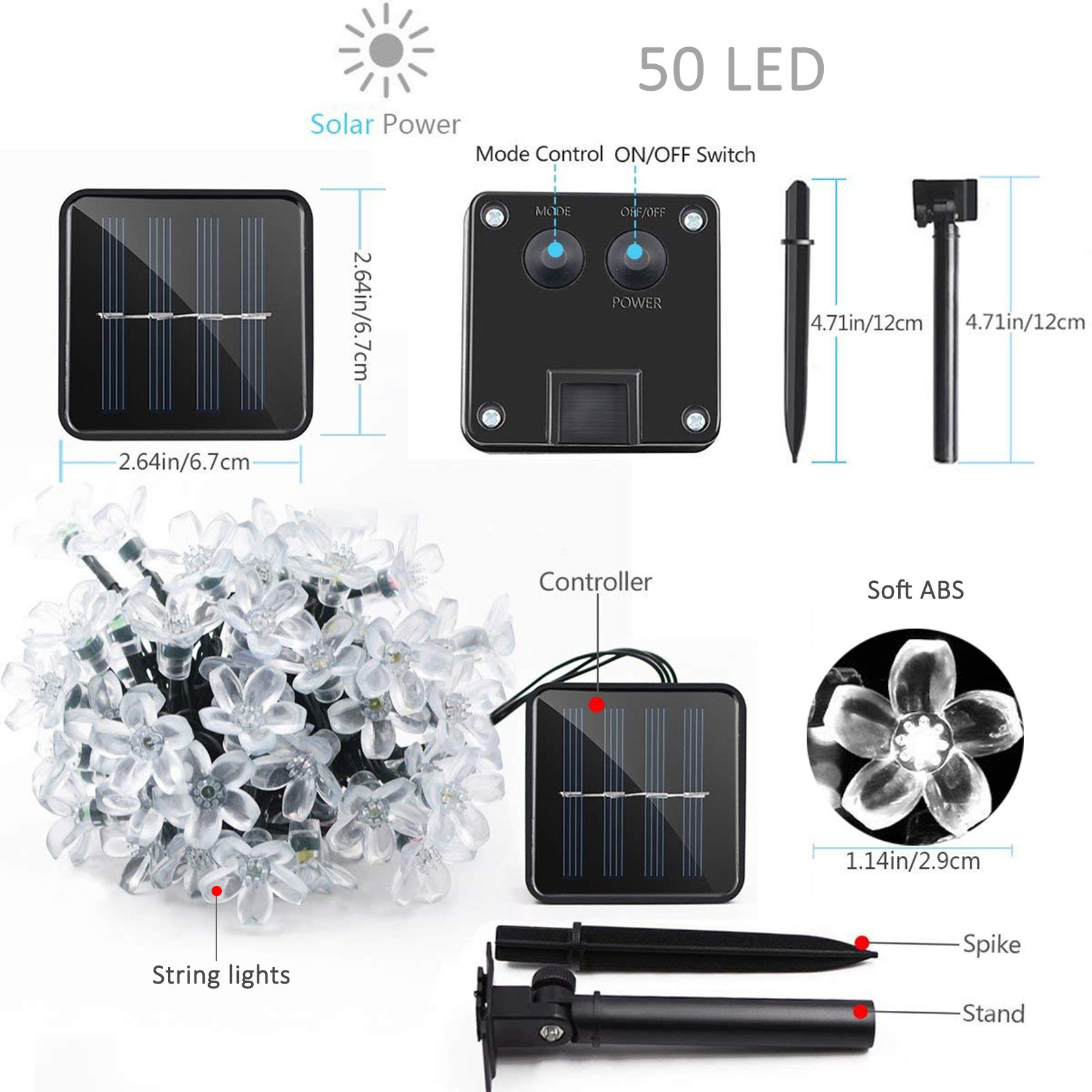 ECOWHO Solar String Lights 50 LED Waterproof Fairy Lights Starry Blossom Flower Lights for Indoor and Outdoor, Patio, Garden, Party, Christmas (Multicolor)