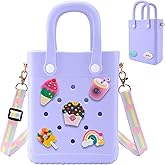 BKFOLIUM Mini Rubber Tote Bag, EVA Beach Tote with 30 Charms, Cute Bag for Little Girl & Women with Adjustable Shoulder Strap