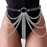 Ulekuke Punk Gothic Leather Waist Chain Belt for Women Layered Body Jewelry Black Silver Rave Accessories Festival Goth Fashion