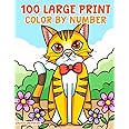 100 Large Print Color by Number: Easy designs coloring book for adults for stress relief and relaxation