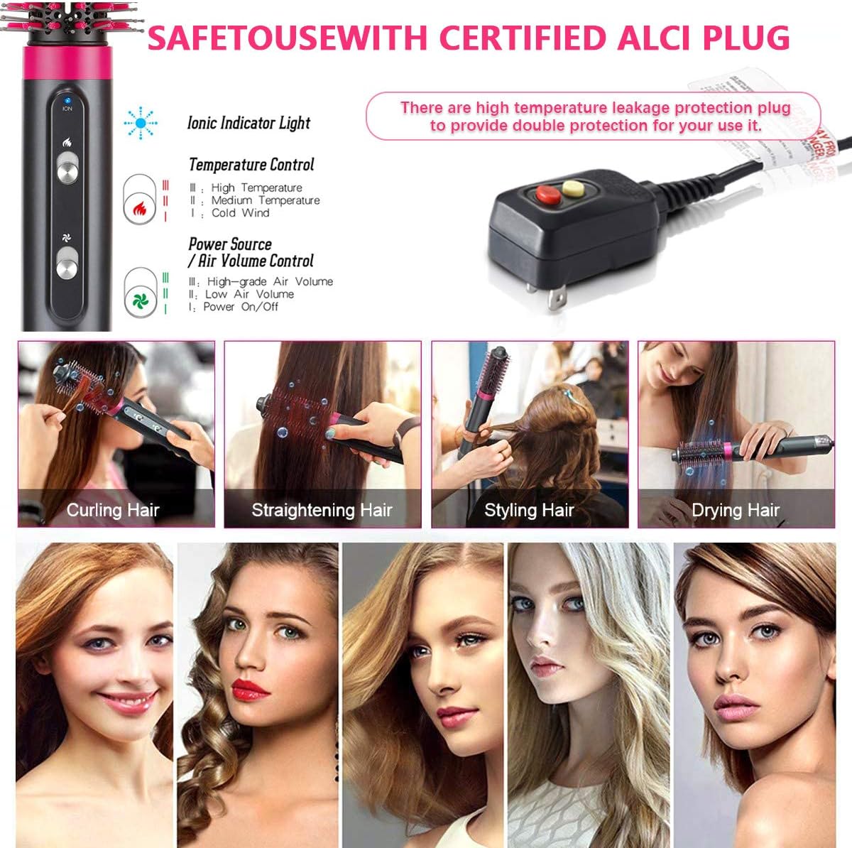 STILIST One-Step Hair Dryer and Volumizer Hot Air Brush, 4 in 1 Hair Dryer Brush, Negative Ionic Electric Hair Brush, Curler Combo with Interchangeable Brush Head, Blow Dryer Brush for All Hair Types: Sports & Outdoors