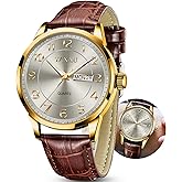 Taxau Mens Leather Watch Large Face Classic Quartz Mens Analog Watches Luxury Dress Watches for Men Waterproof Men's Wrist Watch Easy Read with Date Number Dial Relojes para Hombre