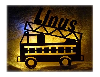 Schlummerlicht24 3d Deko Motive Led Lampe Feuerwehr Blaulicht Name - Geschenk für Kinder Feuerwehrauto Feuerwehrzimmer Rot