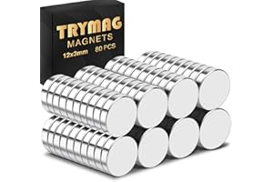 TRYMAG 80Pcs Magnets Disc, 12 x 3mm Small Round Rare Earth Fridge Magnets for Crafts Dry Erase Board, Refrigerator Magnet for