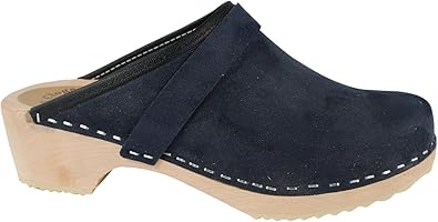 navy suede clogs