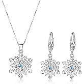 Crysdue Sparkle Cubic Zirconia Snowflake Pendant Necklace Leverback Dangle Earrings Christmas Jewelry Set Gift for Women