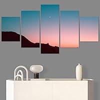 SIGNWIN 5 Panel Canvas Wall Art Coastal Multicolor Photography Relax/Calm Romantics Sunset for Home Decorations Ready to Hang - 60