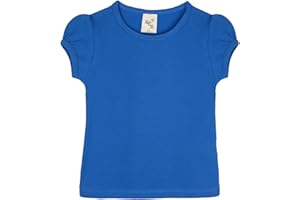 Lilax Girls' Basic Short Puff Sleeve Round Neck Cotton T-Shirt