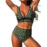 ZAFUL Womens High Waisted Bikini Sets Sexy V Neck Two Piece Swimsuit Cute Bow Ruched Bathing Suit