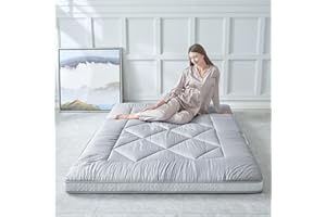INFINICE Japanese Floor Mattress Futon Mattress, Extra Thick Roll Up Mattress Bed Topper Mat for Guest, Lounger or Travel, Gray, Full-XL