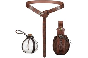 LONGJUNJUNFASHION 3 Pcs Medieval Viking Belt Leather Belt Pouch Cork Potion Bottle Medieval Bag Renaissance Belt Halloween Accessories