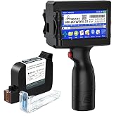 Phezer P15 Handheld Inkjet Printer for Flat Surface 0.5 Inch Nozzle for QRCode Barcode Production Date Time Logo Batch Number Print On Glass Bag Carton Box Wood Cloth Plastic Cable (25 Languages)
