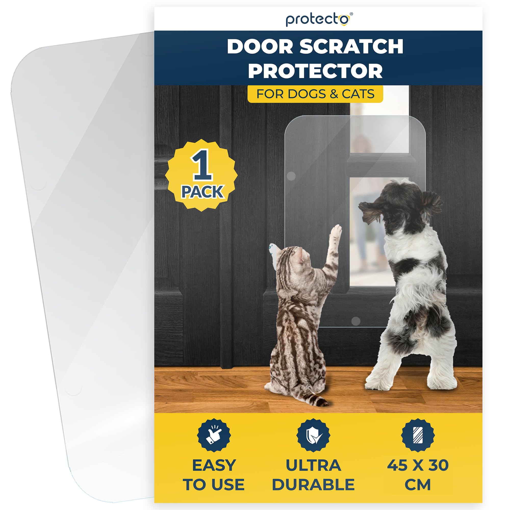 PROTECTO Ultra Durable Door Protector for Dogs – 45x30 cm Clear Cat Scratch Protector | Easy to Install Anti Scratch Door Guard for Dogs and Cats - Protection for Furniture, Walls and Windows