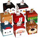 Yeaqee 32 Pcs Christmas Goody Gift Boxes 3D Xmas Candy Box Christmas Treat Favor Bags Gingerbread Snowman Penguin Holiday Cookies Wrap Paper Bags for Party Favor Supplies Gift Giving
