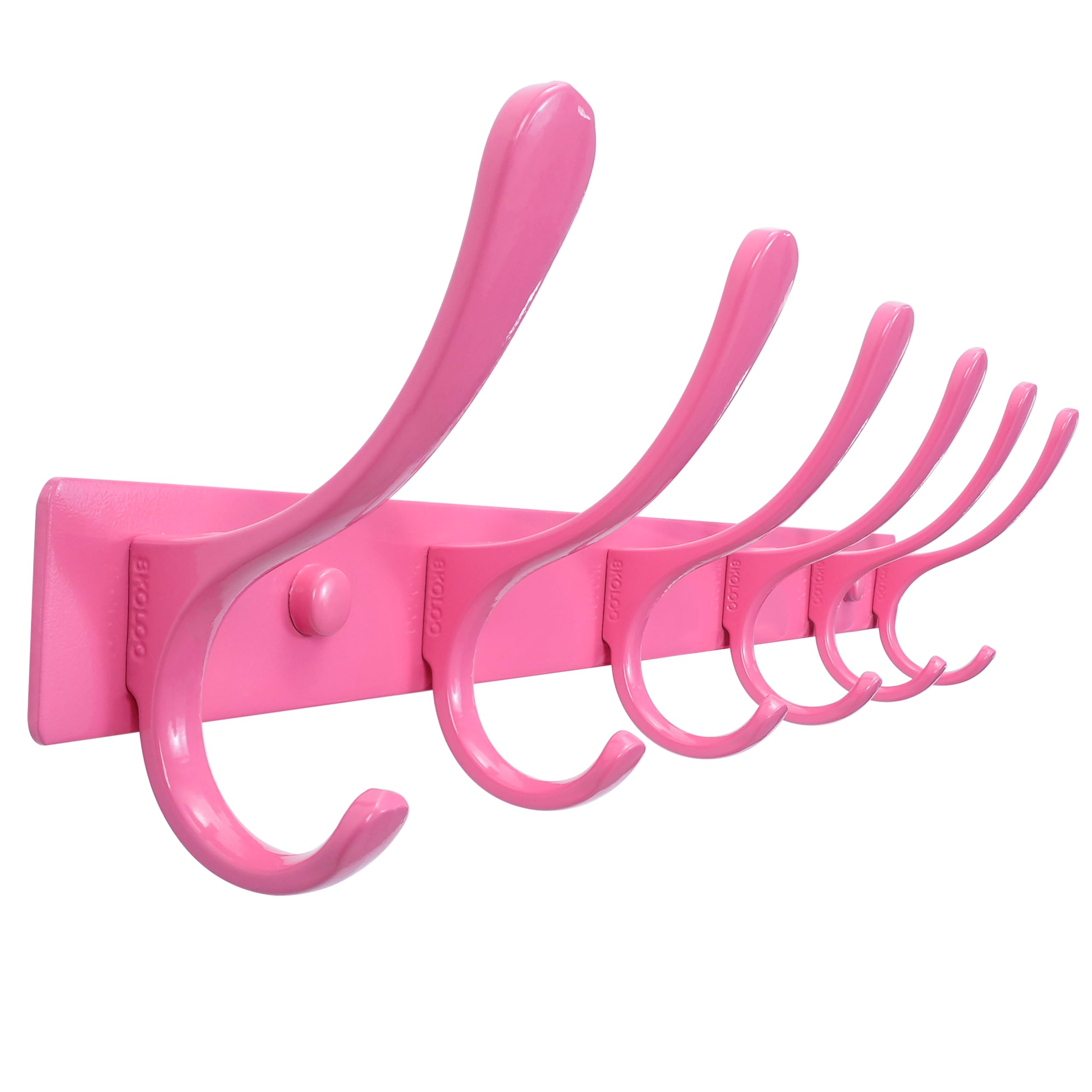 SKOLOO Coat Rack Wall Mounted - 6 Hooks, Heavy Duty, Stainless Steel, Metal Wall Coat Hanger, Sturdy Wall Hooks for Hanging Coat, Jacket, Clothes, Hat, Pink