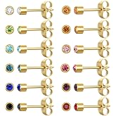 JMLOON 12 Pairs Ear Piercing Stud Earrings Surgical Stainless Steel Multicolor Cubic Zirconia Enamel Stud Earrings for Ear Piercing Guns