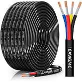 CONEPY 18 Gauge Wire 4 Conductor Electrical Wire, 18 AWG Tinned Copper Stranded PVC Cable, IP68 Waterproof/Flexible/Low Voltage Cord for Automotive, RV, Marine, Solar, LED Lighting(30FT)