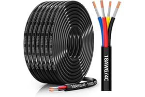 CONEPY 18 Gauge Wire 4 Conductor Electrical Wire, 18 AWG Tinned Copper Stranded PVC Cable, IP68 Waterproof/Flexible/Low Voltage Cord for Automotive, RV, Marine, Solar, LED Lighting(30FT)