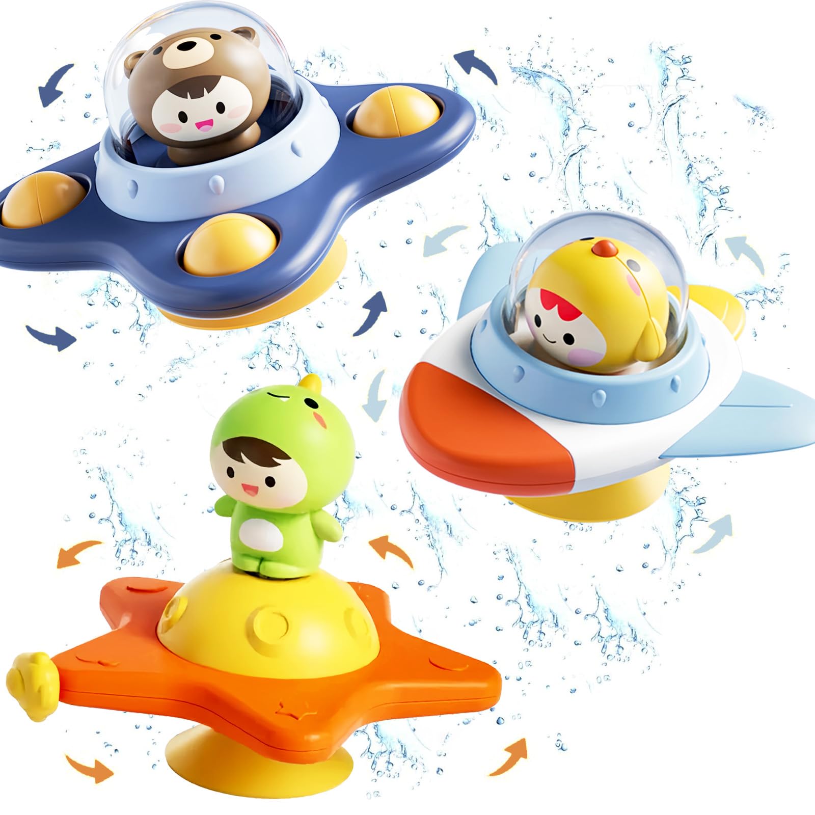 Gdbykds 3 Pcs Suction Cup Toys - Spinners for Babies Bath and Window, Highchair Toy/Travel Toy for Toddlers on Plane, Fidget Spinner Baby, Spinning Tops, Christmas Birthday Gifts for 1 2 3 Year Old