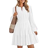 ZESICA Long Sleeve V Neck Mini Dresses for Women 2026 Spring High Waist Ruffle Pleated A Line Cocktail Party Short Dress