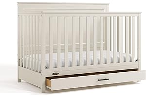 Graco Tristan 5-in-1 Convertible Crib with Drawer (Frosted Oat) – GREENGUARD Gold Certified, Fits Standard Crib Mattress, Premium Handle, Converts to Toddler Bed, Daybed, and Full-Size Bed