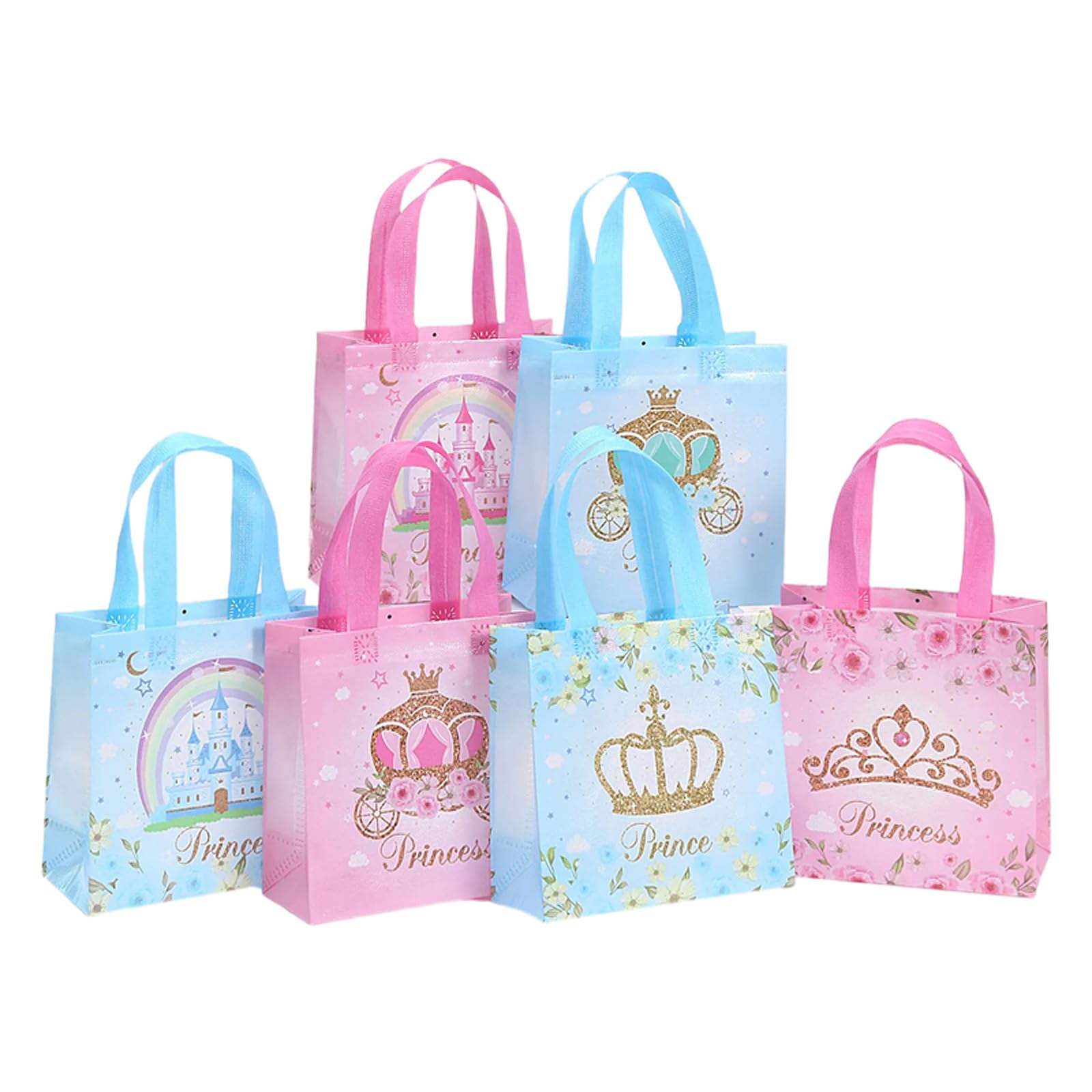 Photo 1 of 12pcs Princess Prince Party Gift Bags,Non-Woven Princess Birthday Bags for Girls,Celebration Goodie Bag,Royal Events Party Bag
