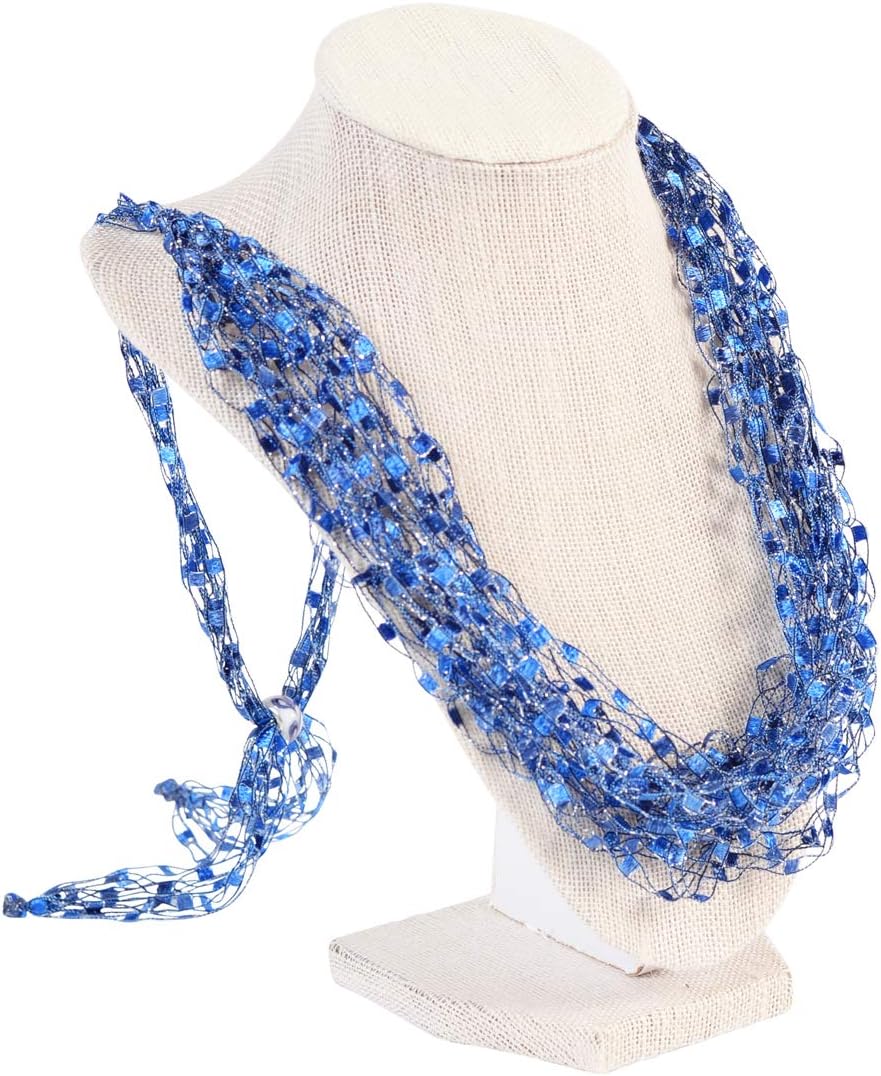 CROCHETLACES Adjustable LIGHTWEIGHT Handmade Crochet Art Necklace Scarf- Brilliant Blue