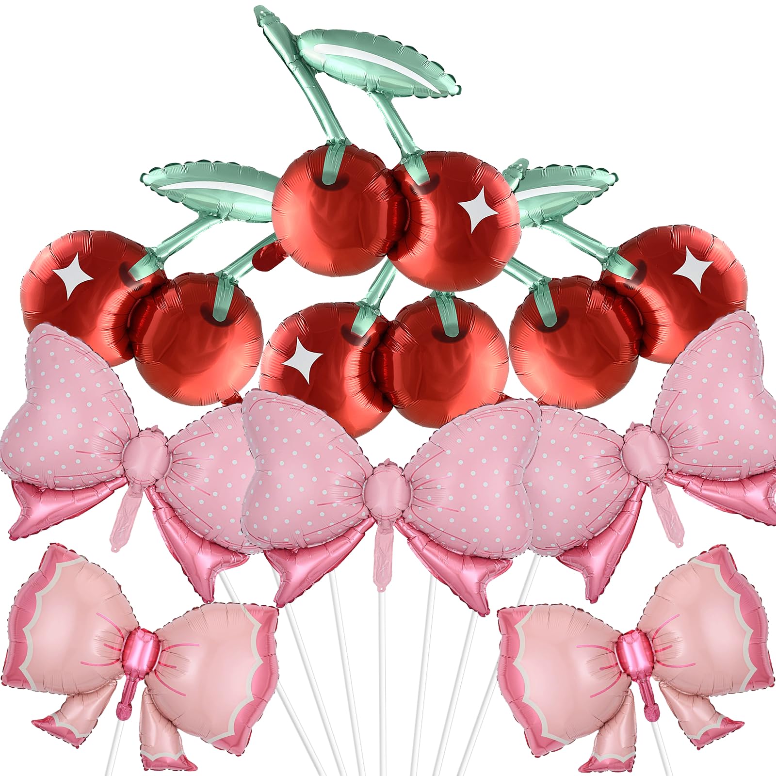 Photo 1 of 12Pcs Cherry Bow Balloons Cherry Coquette Party Decorations Summer fruit Pink Bow Theme for Birthdays Weddings Bridal Showers Parties Decorations