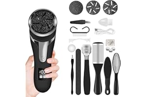 HEETHYCOOL Foot File Pedicure Kit Tools Electric Callus Remover for Feet, Foot Scrubber Kits for Cracked Heels Dead Skin Battery Display, 2 Speed, 3 Roller Heads Callus Remover Kit Pedicure Set for Feet
