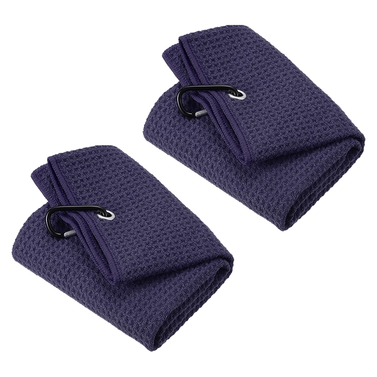 PATIKIL 24"x16" Tri-Fold Golf Towels, 2 Pack Waffle Pattern Towels Soft Fiber Strong Water Absorption with D Clip for Golf Lovers, Navy Blue