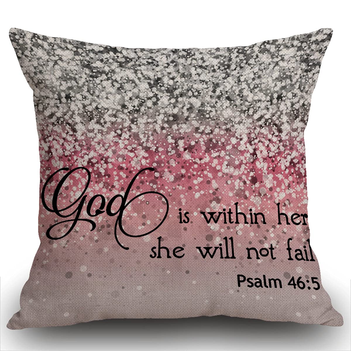 Smooffly PSALM 46:5 God is Within Her Cushion Cover, Outdoor Cushion She Will not Fall Bible Verse Throw Pillow Case Decorative for Living Room Sofa Bed,45cmx45cm 18x18 inch