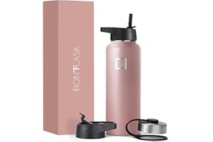 IRON °FLASK Camping & Hiking Hydration Flask, Wide Mouth, 3 Straw Lids, Stainless Steel Outdoor Water Bottle, Double Walled, 