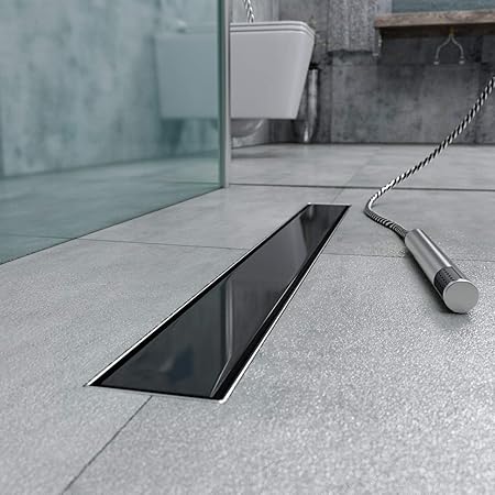 Duschrinne h-gl-b-600, Siphon mit Geruchsstop und Haarsieb, Randablauf, Größen 30cm-120cm, Edelstahl Ablaufrinne, Bodenablauf