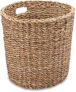 Gruener Handel Papierkorb Seegras Rund mit Eingriff - Natur - Handarbeit - Fair Trade (Ø 30cm)