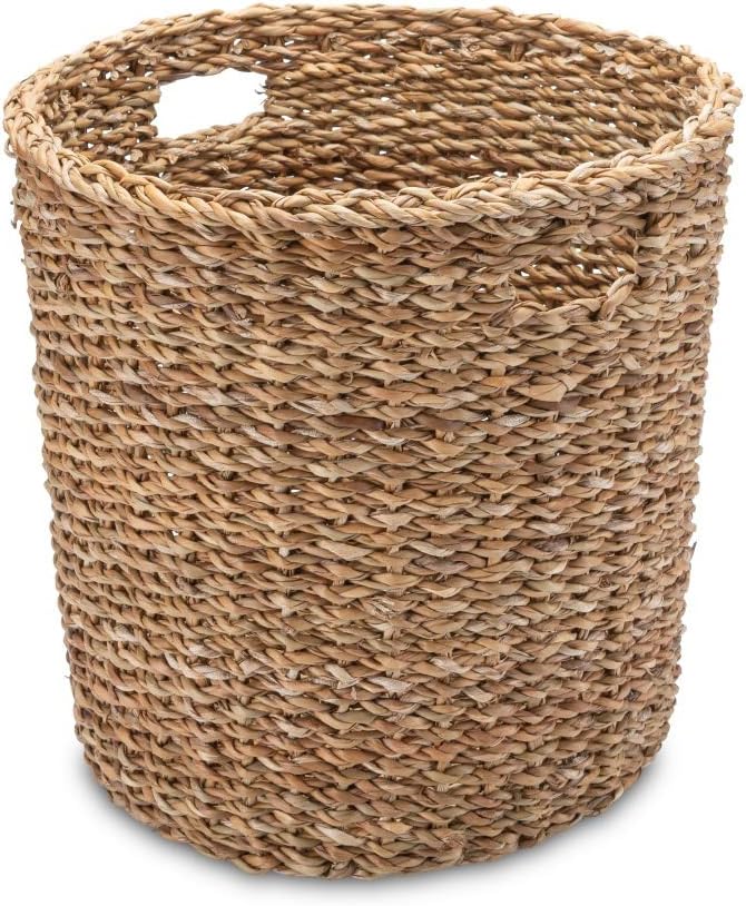 Gruener Handel Papierkorb Seegras Rund mit Eingriff - Natur - Handarbeit - Fair Trade (Ø 30cm)