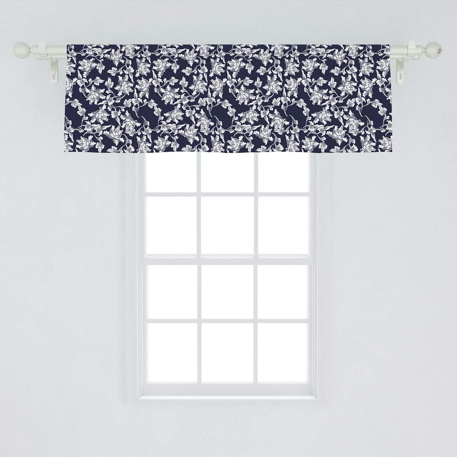 Ambesonne Navy Blue Window Valance, Floral Arrangement Botanic Foliage Pattern