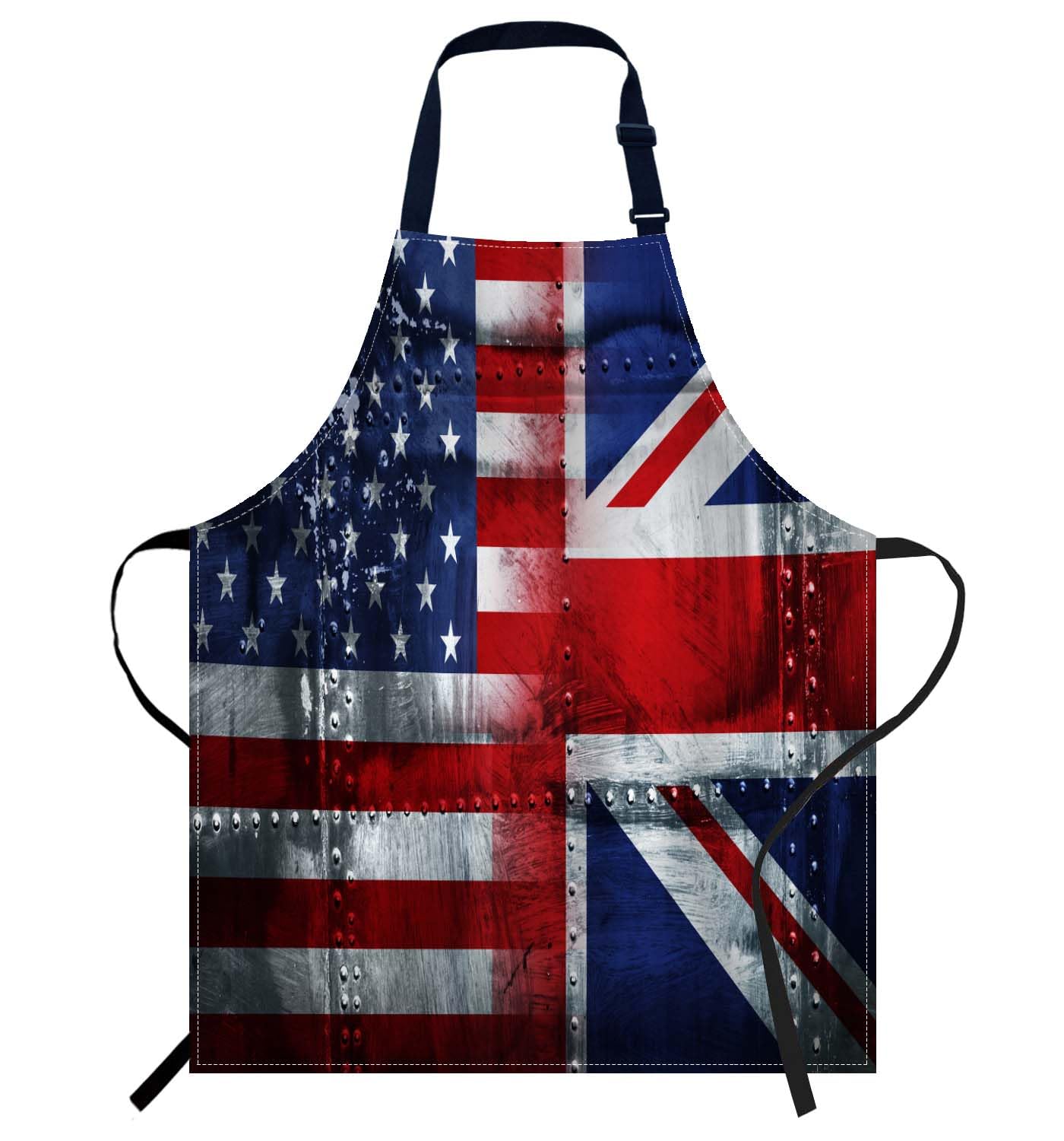 Smooffly American and British Flag Apron - Unisex Adjustable Bib for Cooking, Kitchen, Chef - Women Men for Home, Restaurant, Coffee House