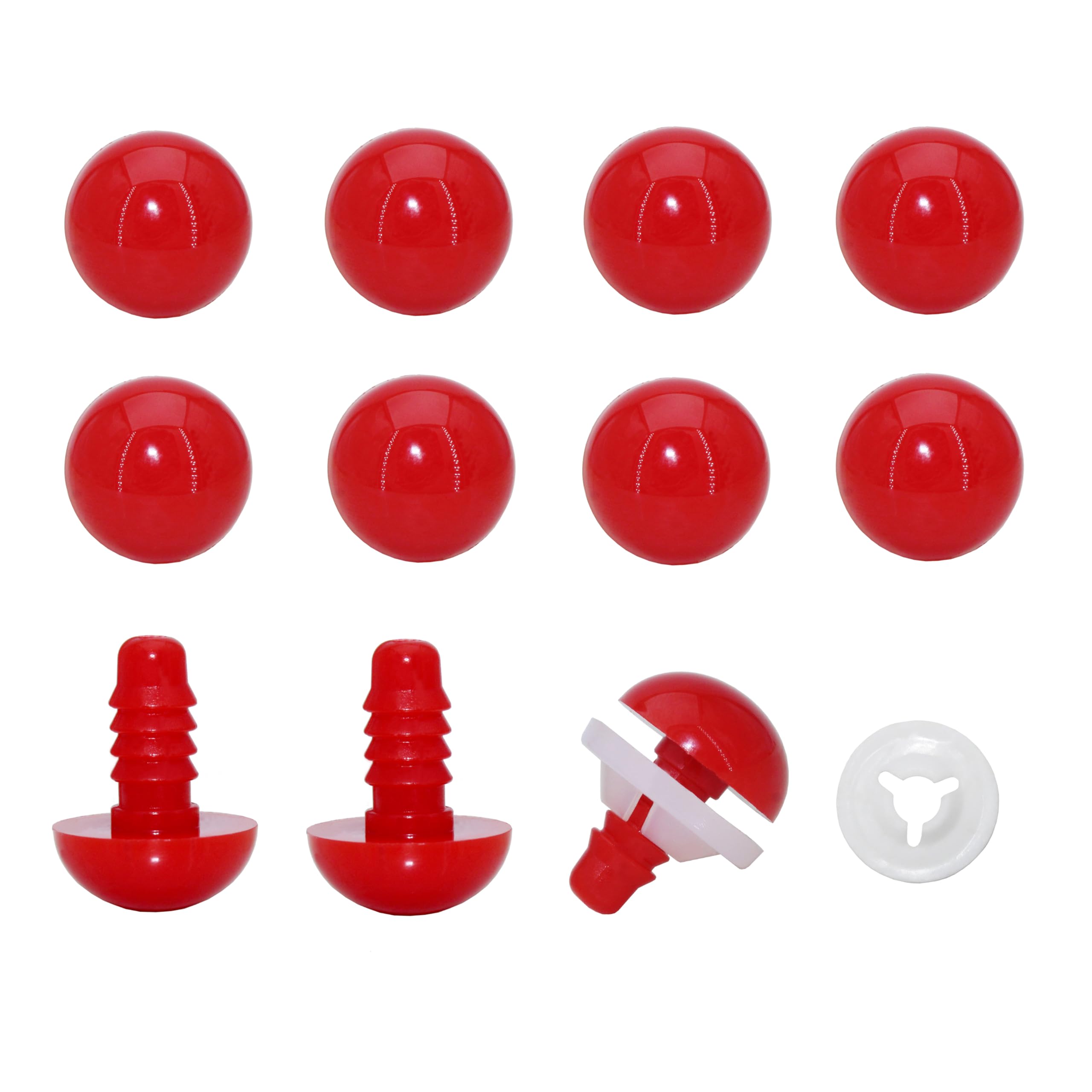 BESTCYC 1Box Red Plastic Safety Eyes Threaded Design Craft Eyes with Washers for Crafts DIY Making and Repair Making of Amigurumi Stuffed Animal,Doll,Toy, Crochet, Supplies (15mm(50pcs))