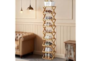 The 9-Tier No-Assembly Bamboo Rack, Bamboo Shoe Storage Rack, 2/3/4/5/6/7/8/9/10 Tiers, Tight Space Wooden Shoe Racks Storage