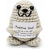 VKSG Handmade Crochet Funny Seal Doll, Emotional Comfort Gift Support Crochet with Positive Card Birthday Graduation for Women Friends Decor for Home Party Office, Anxiety Relief