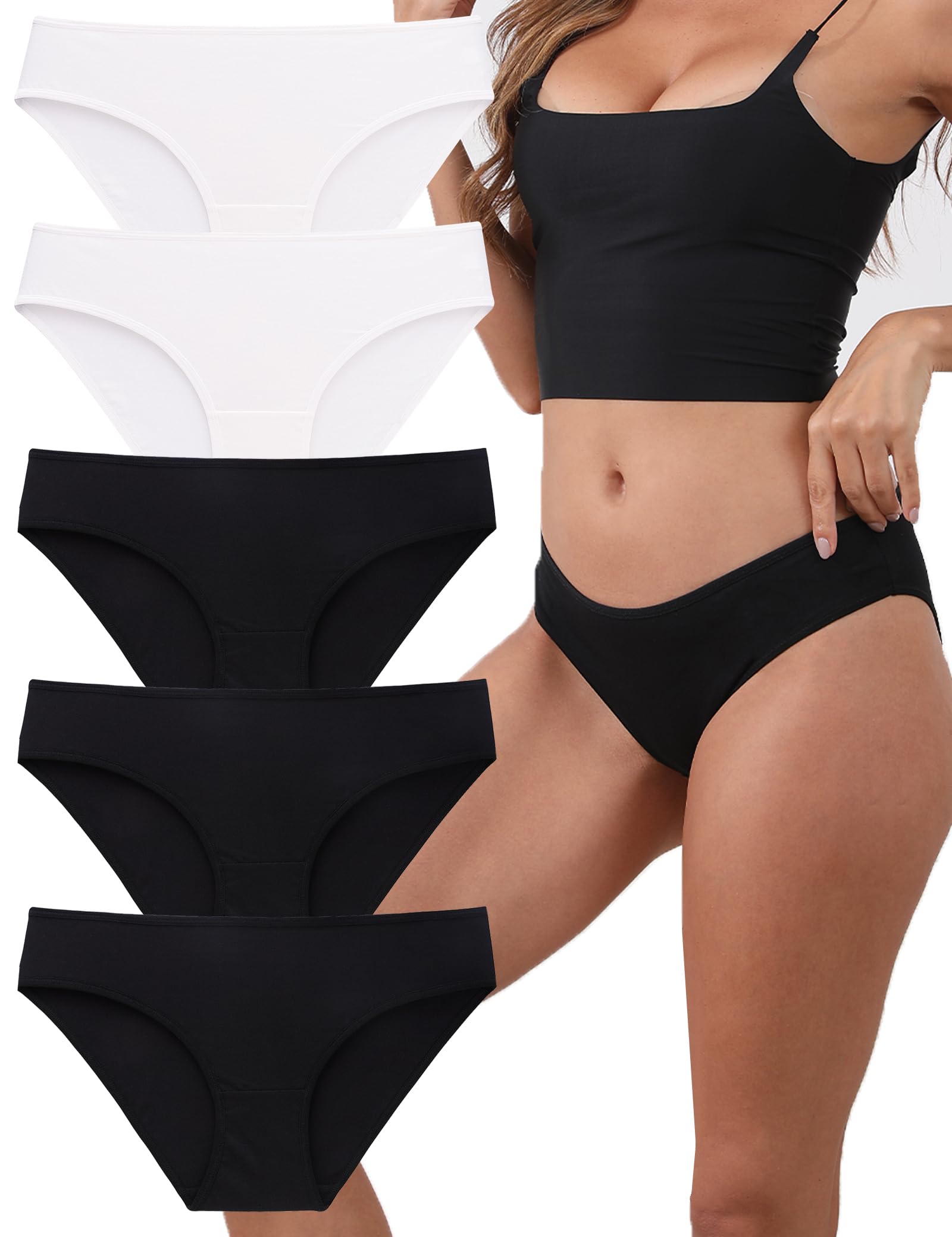 MCOWOD Cotton Underwear for Women, Bikini Cotton Panties for Ladies, Breathable and Moisture Wicking, Full Coveraged, Low Rise, Size M, 5-Pack