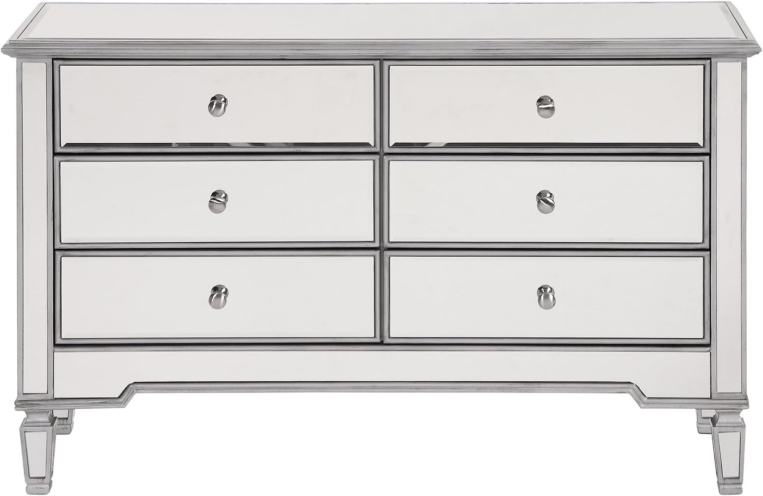 6 Drawer Mirrored Dresser 48 in. x 18 in. x 32 in. Silver Finish