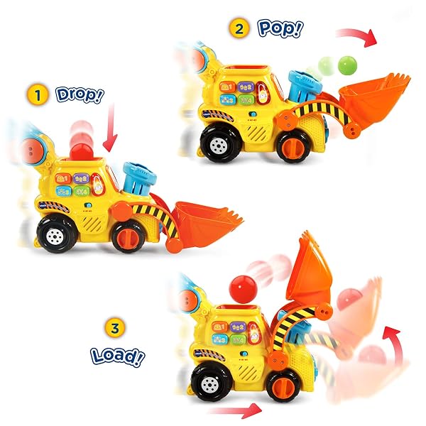 VTECH POP-A-BALLS PUSH AND POP BULLDOZER, YELLOW
