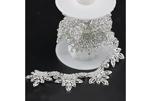 Jerler 1 Yard Tassel Rhinestone Trim, Silver Fringe Rhinestone Applique for DIY Decoration and Bridal Embellishments, Ideal for Wedding Party, 1" Width (Silver, 1 Yard)