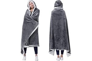 Catalonia Hooded Blanket Poncho | Wearable Blanket Wrap with Hand Pockets | Comfy Sherpa Fleece Throw Cape for Adults, Women Gift