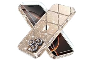 Choiche Compatible for iPhone 16 Pro Max Case, Women Cute Clear Glitter Bling Sparkly Case, [3 x Diamond Camera Lens Protectors] [2 x Tempered Glass Screen Protectors] 6.9-inch (Glitter Clear)