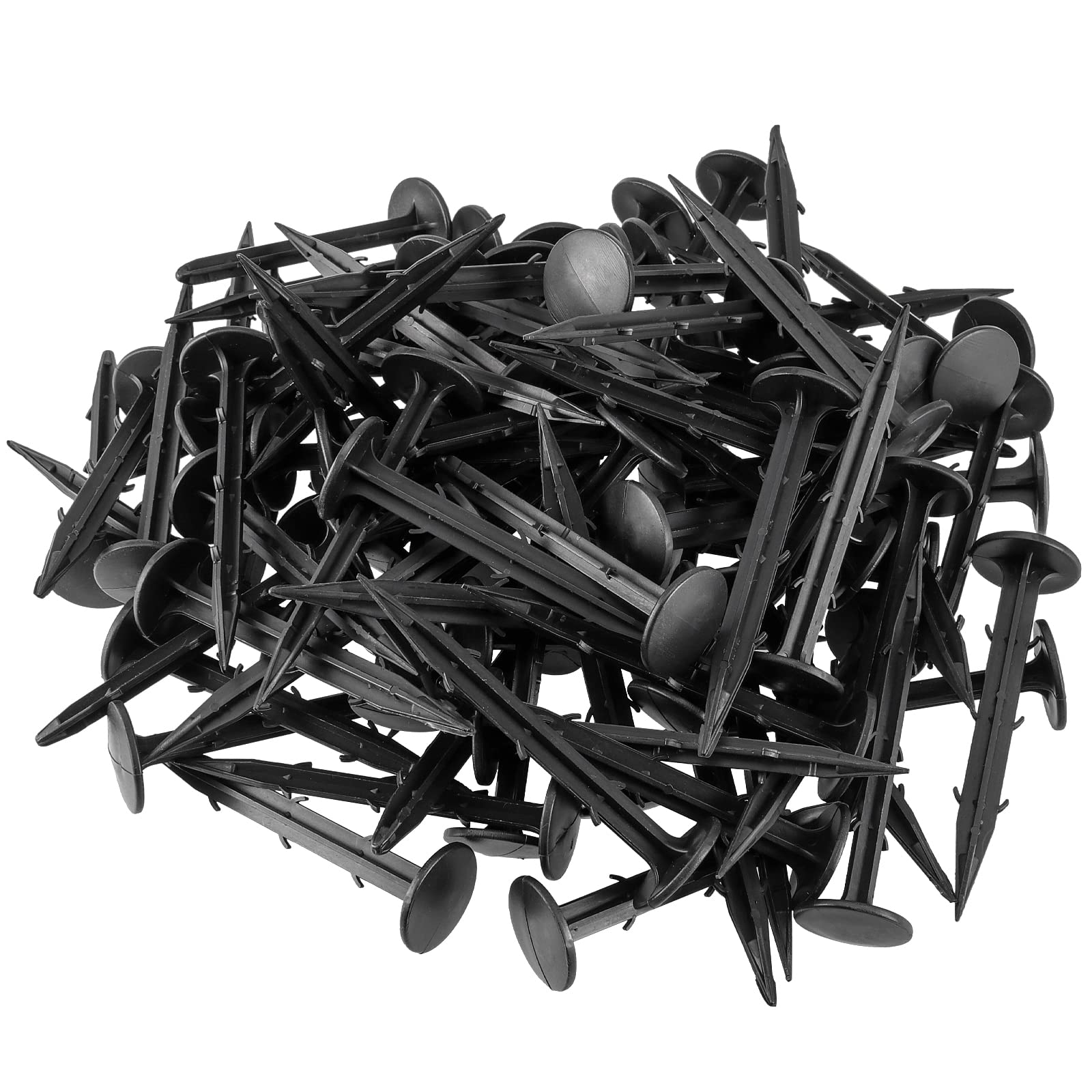 Photo 1 of 300 Pack 4 Inches Plastic Garden Landscape & Garden Spikes, Black Garden Stakes Anchors Spikes with Barbs, Plastic Landscape Anchoring Spikes for Holding Weed Barrier, Lawn Edging, Turf, Tent, Tarp