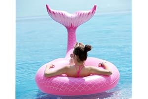 Jasonwell Giant Inflatable Mermaid Tail Pool Float with Fast Valves Summer Beach Swimming Pool Party Lounge Raft Decorations Toys for Adults Kids (Pink)